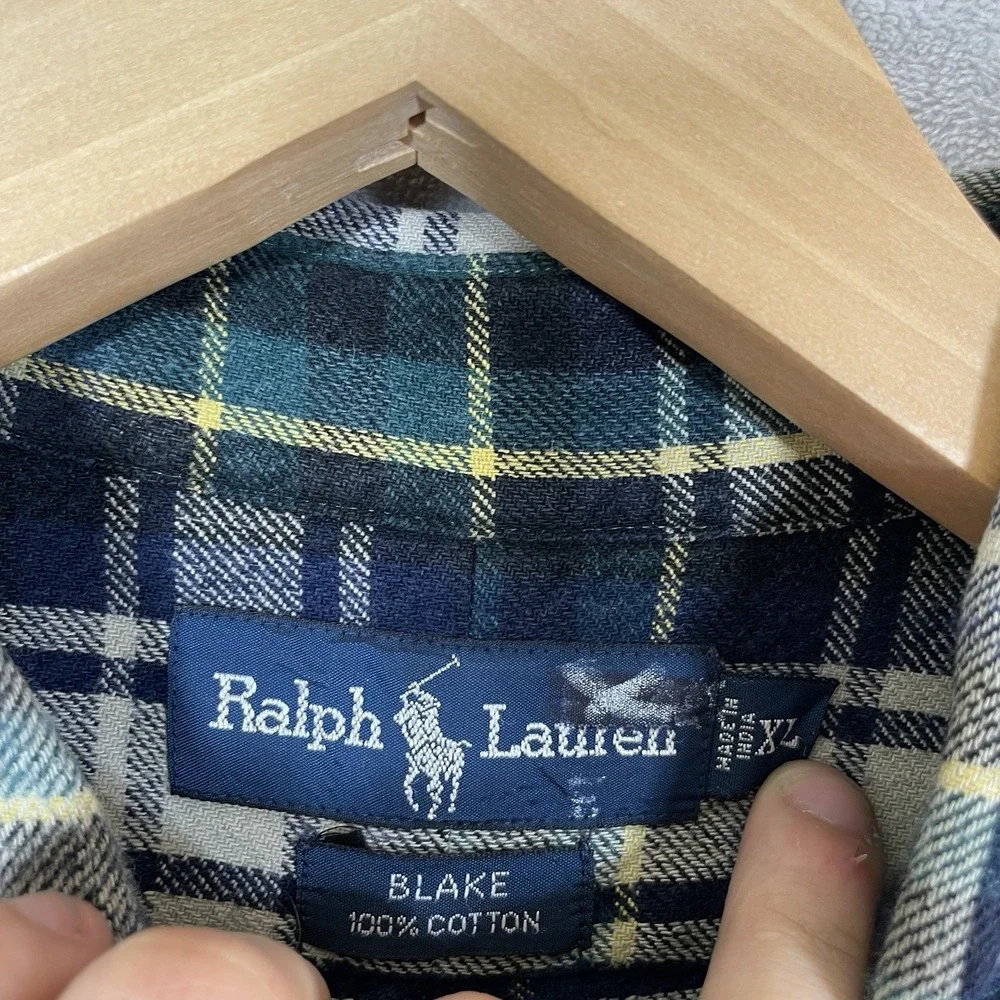 Ralph Lauren Blake Heavyweight Cotton Flannel Men XL Plaid 90s Button Down Shirt